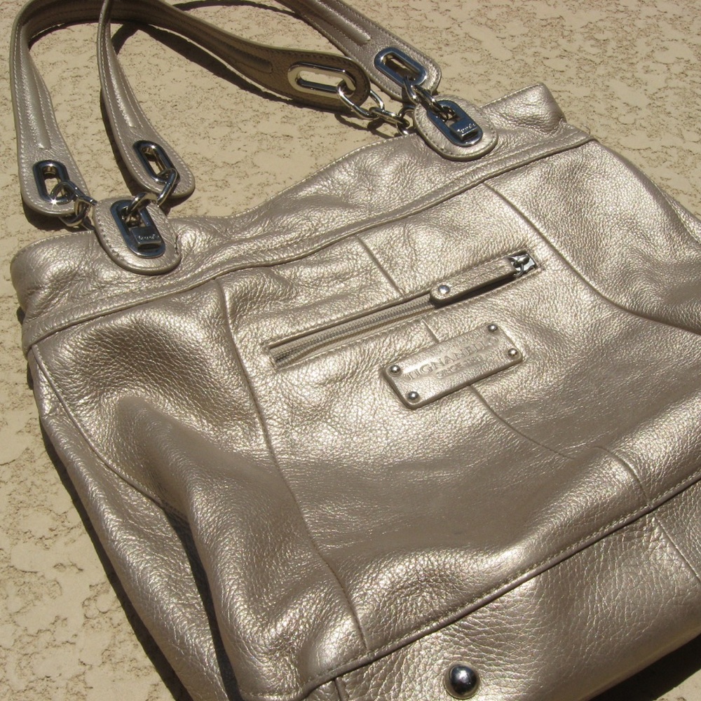 Tignanello Silver Shoulder Bag with Metallic Sheen